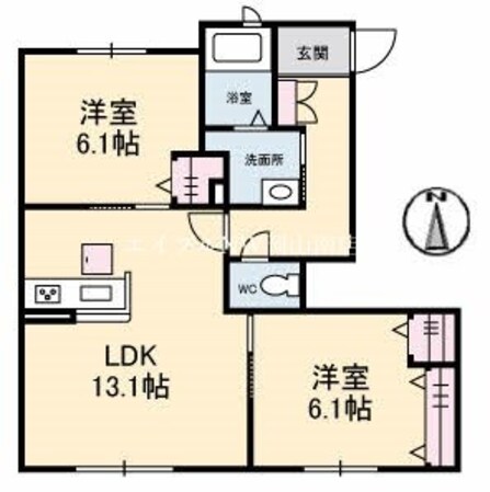 北長瀬駅 徒歩15分 1階の物件間取画像